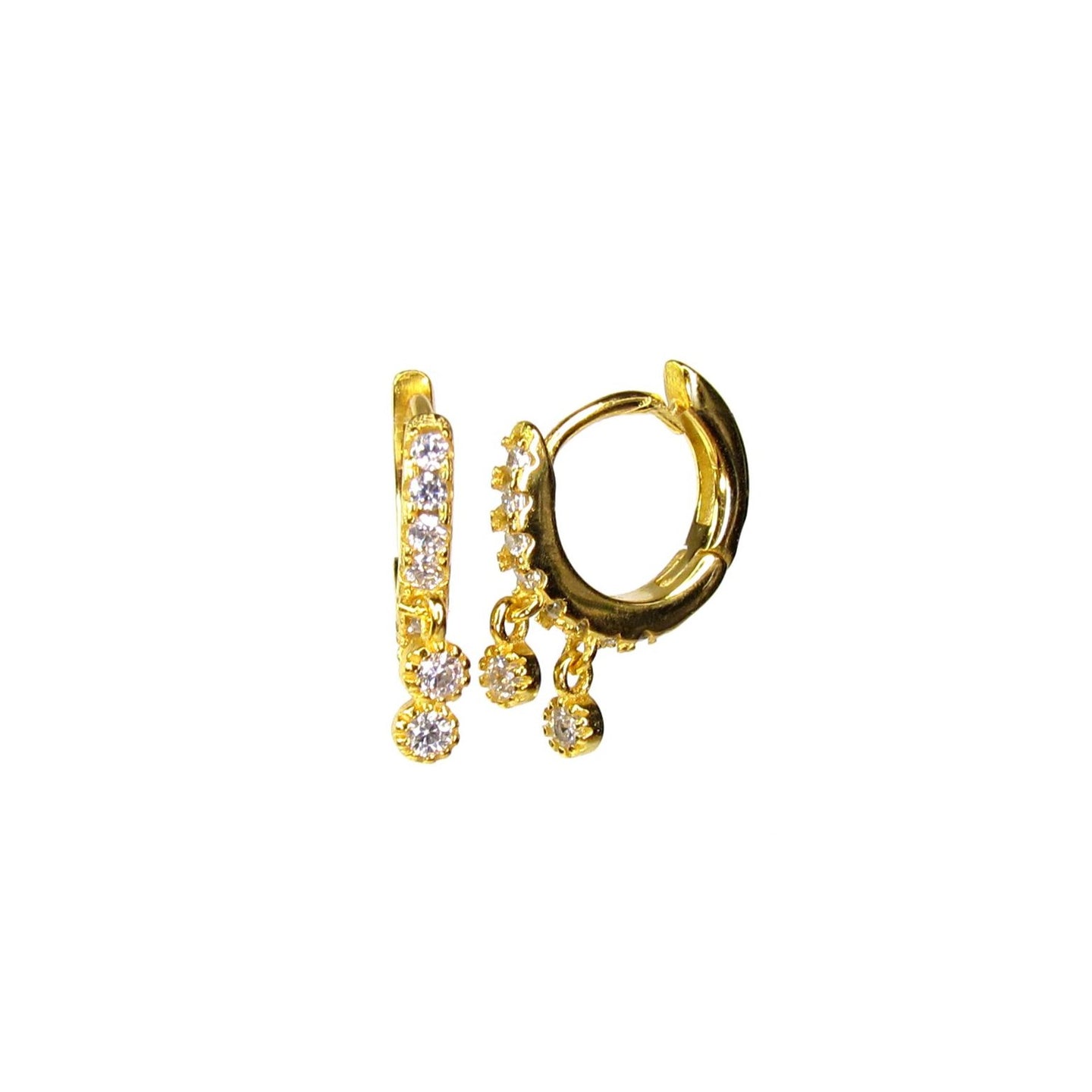 CZ Shaker Huggie Hoops | Dainty Dangling CZ Stones